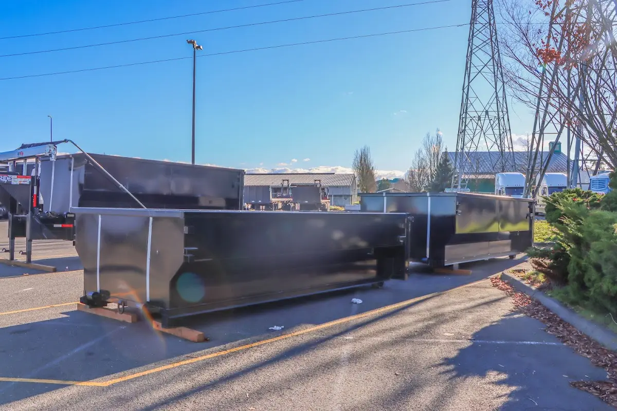 Roll-off dumpster ready for waste disposal at job site for Construction Dumpster Rental in Milwaukie